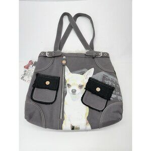 Fuzzy Nation Chihuahua Dog Purse Canvas Tote Knit Back Fur Inside With Tags